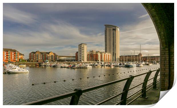 The Meridian tower at Swansea Marina Print by Leighton Collins