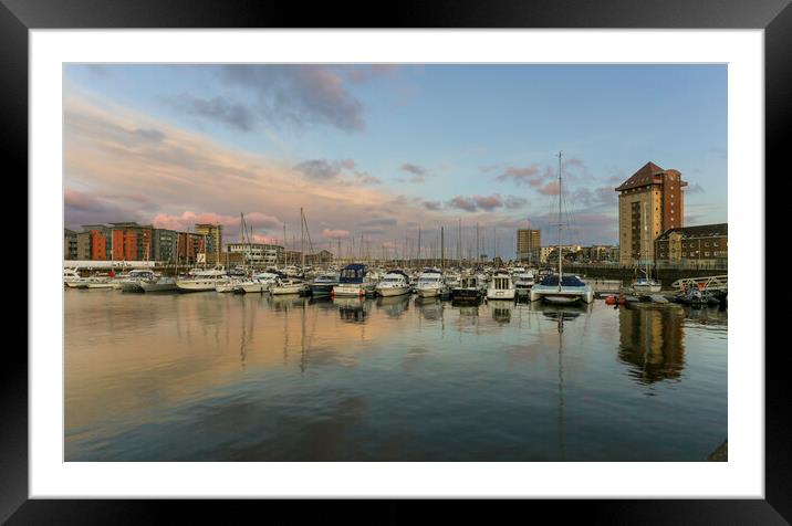 Dusk at Swansea Marina Framed Mounted Print by Leighton Collins