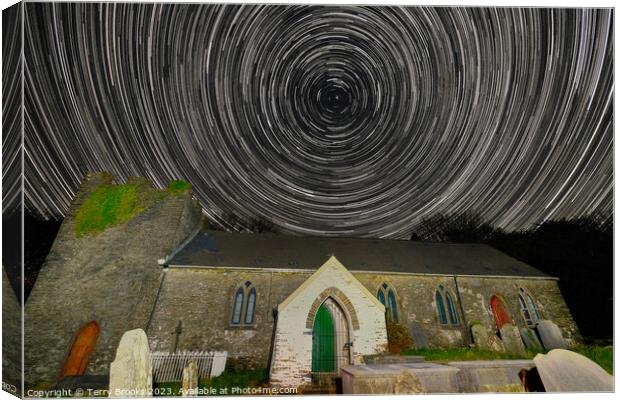 Llangiwg Church Star Trails Canvas Print by Terry Brooks