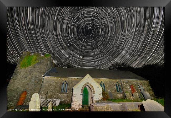 Llangiwg Church Star Trails Framed Print by Terry Brooks