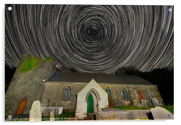 Llangiwg Church Star Trails Acrylic by Terry Brooks