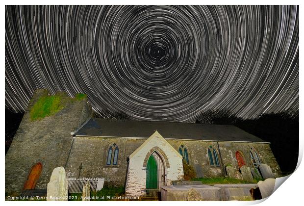 Llangiwg Church Star Trails Print by Terry Brooks