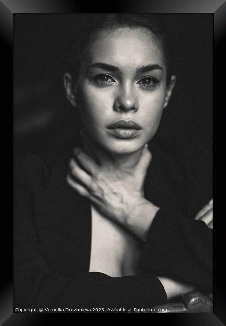 Woman black and white portrait Framed Print by Veronika Druzhnieva