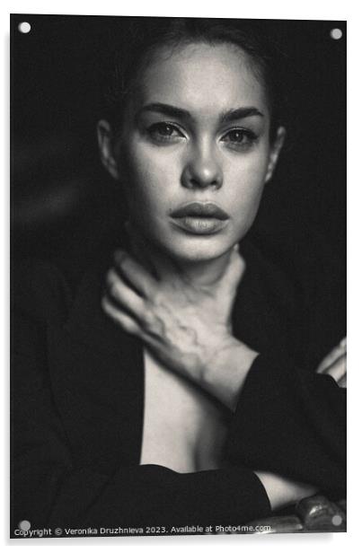 Woman black and white portrait Acrylic by Veronika Druzhnieva