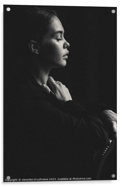  Woman profile in black and white Acrylic by Veronika Druzhnieva