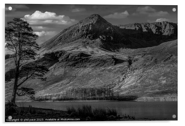 High Stile at Buttermere in Monochrome Acrylic by phil pace