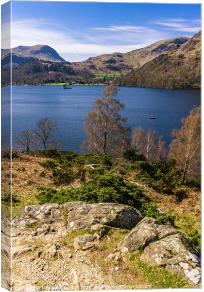 Ullswater View across to Glenridding and fells Canvas Print by Michael Shannon