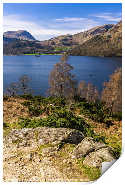 Ullswater View across to Glenridding and fells Print by Michael Shannon