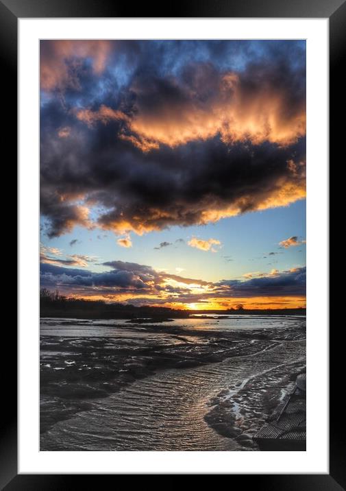 Moody sunset over Saint Osyth Creek  Framed Mounted Print by Tony lopez
