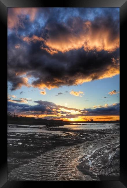 Moody sunset over Saint Osyth Creek  Framed Print by Tony lopez