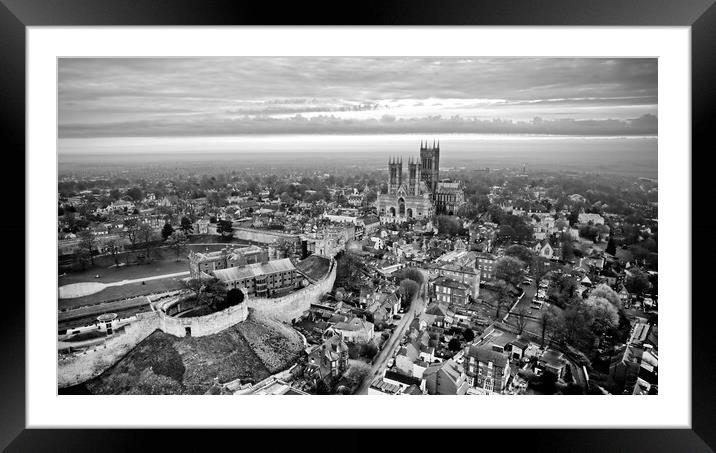 Lincoln Cathedral Black and White Framed Mounted Print by Apollo Aerial Photography