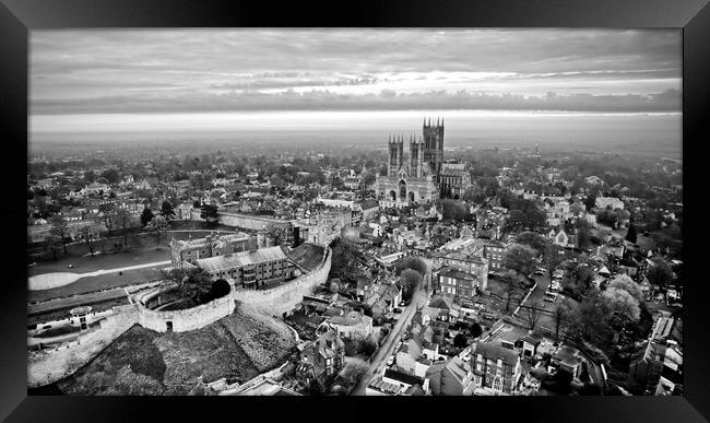 Lincoln Cathedral Black and White Framed Print by Apollo Aerial Photography