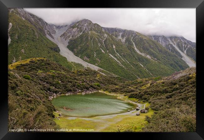 Blue Lakes - Tasman Valley Framed Print by Laszlo Konya