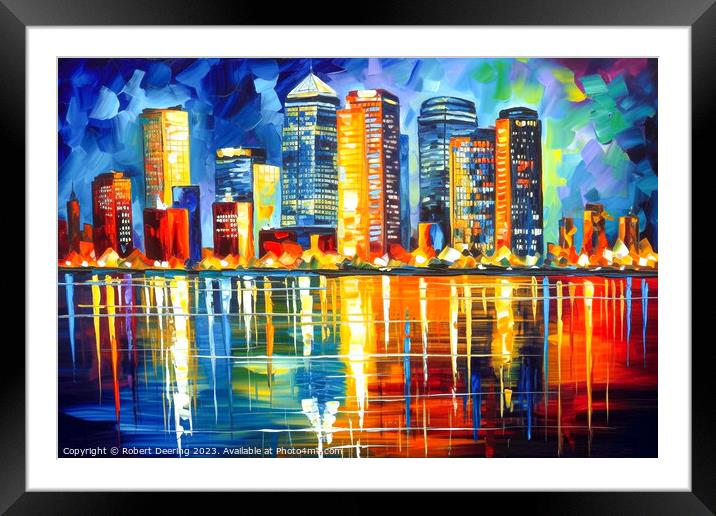 Canary wharf at night Framed Mounted Print by Robert Deering