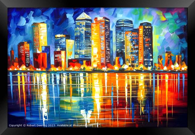 Canary wharf at night Framed Print by Robert Deering