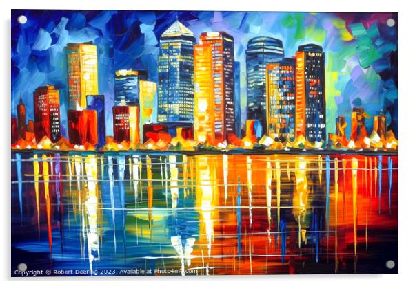Canary wharf at night Acrylic by Robert Deering