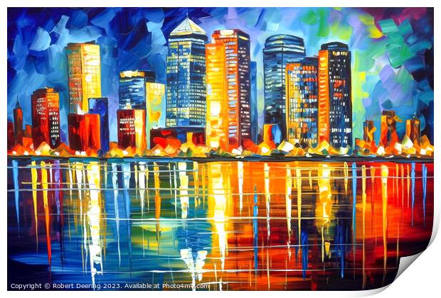 Canary wharf at night Print by Robert Deering