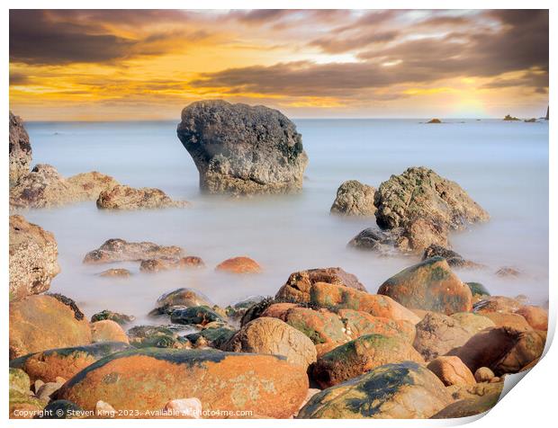 Radiant Sunrise over Scotland's Rocky Outcrop Print by Steven King