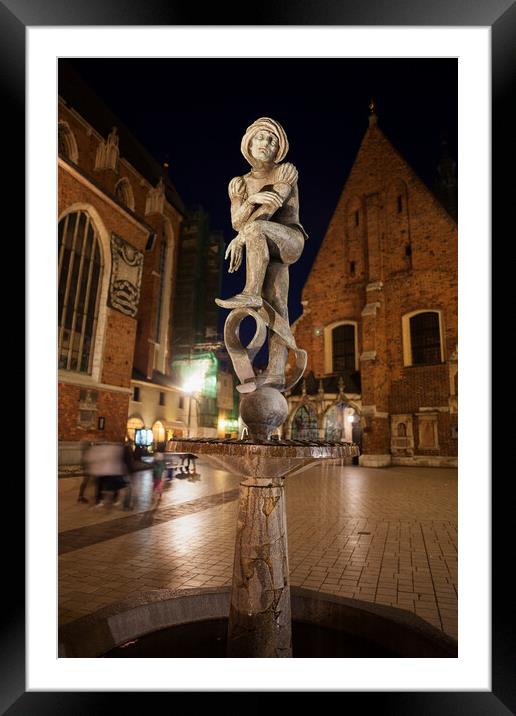 Student Statue at Night in Krakow Framed Mounted Print by Artur Bogacki