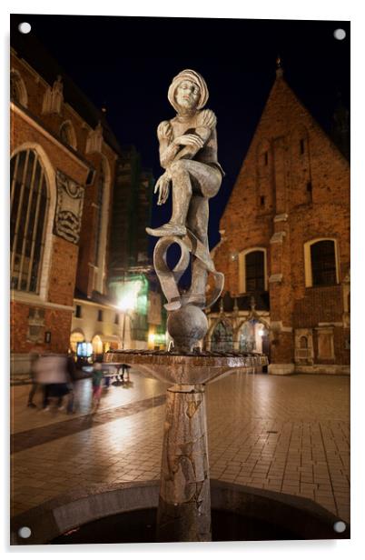 Student Statue at Night in Krakow Acrylic by Artur Bogacki