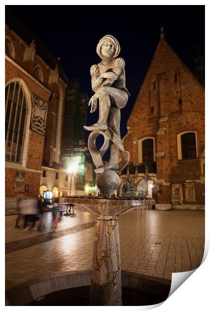 Student Statue at Night in Krakow Print by Artur Bogacki