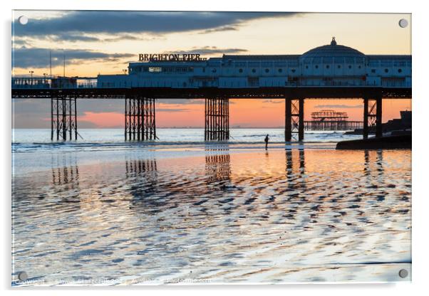 Sunset in Brighton Acrylic by Slawek Staszczuk