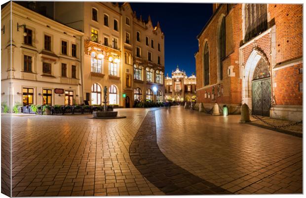 Old Town in Krakow at Night Canvas Print by Artur Bogacki