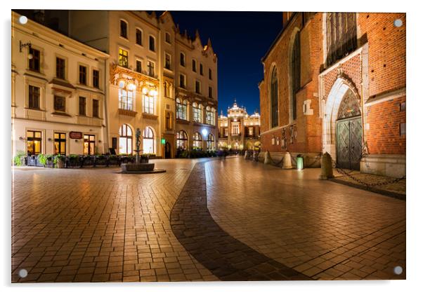 Old Town in Krakow at Night Acrylic by Artur Bogacki