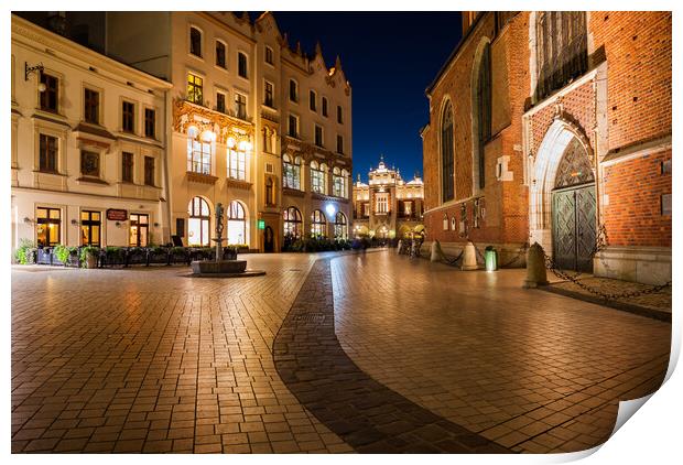 Old Town in Krakow at Night Print by Artur Bogacki