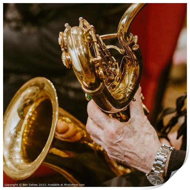 brass saxophone details played by male Print by Ben Delves
