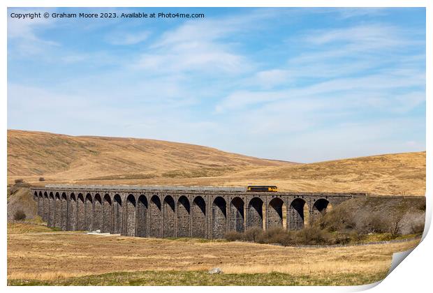 Goods train crossing Ribblehead Viaduct Print by Graham Moore