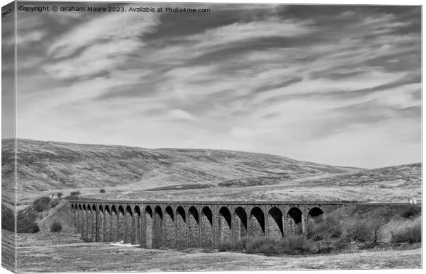 Ribblehead Viaduct from the west monochrome Canvas Print by Graham Moore