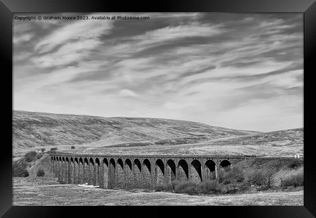Ribblehead Viaduct from the west monochrome Framed Print by Graham Moore