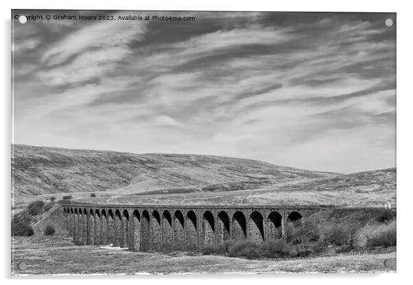 Ribblehead Viaduct from the west monochrome Acrylic by Graham Moore