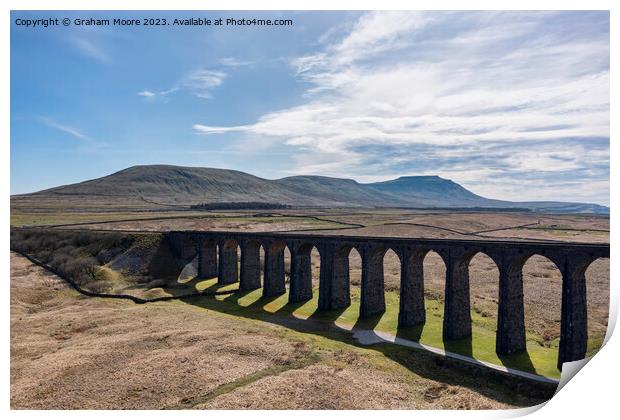 Ribblehead Viaduct and Ingleborough from the east Print by Graham Moore