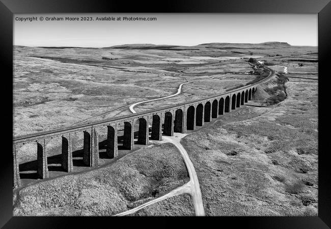 Ribblehead Viaduct elevated view monochrome Framed Print by Graham Moore