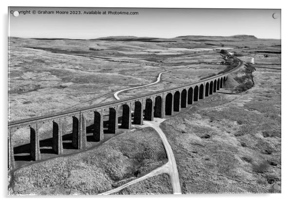 Ribblehead Viaduct elevated view monochrome Acrylic by Graham Moore