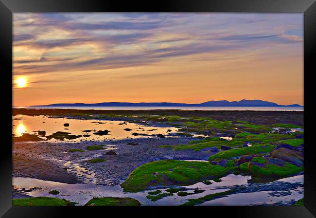 Greenan beach seascape and Arran sunset Framed Print by Allan Durward Photography