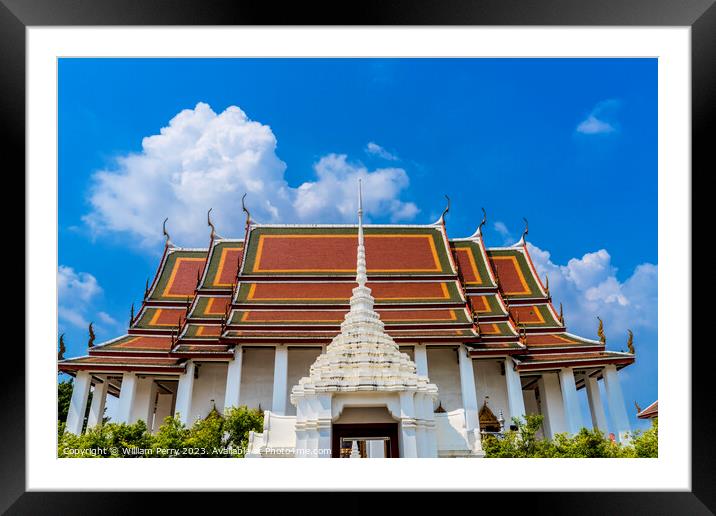 White Gate Wat Ratchanaddaram Worawihan Bangkok Thailand Framed Mounted Print by William Perry