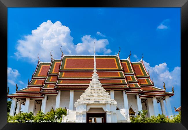 White Gate Wat Ratchanaddaram Worawihan Bangkok Thailand Framed Print by William Perry