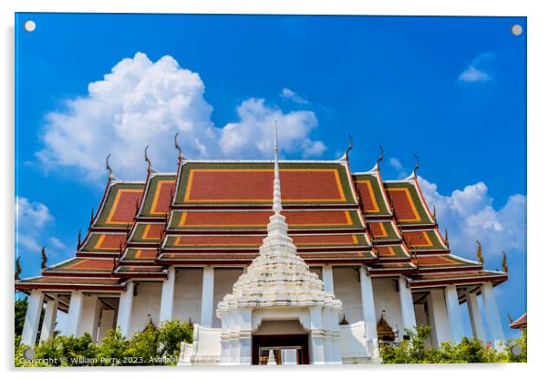 White Gate Wat Ratchanaddaram Worawihan Bangkok Thailand Acrylic by William Perry