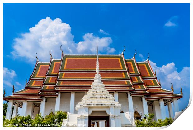 White Gate Wat Ratchanaddaram Worawihan Bangkok Thailand Print by William Perry