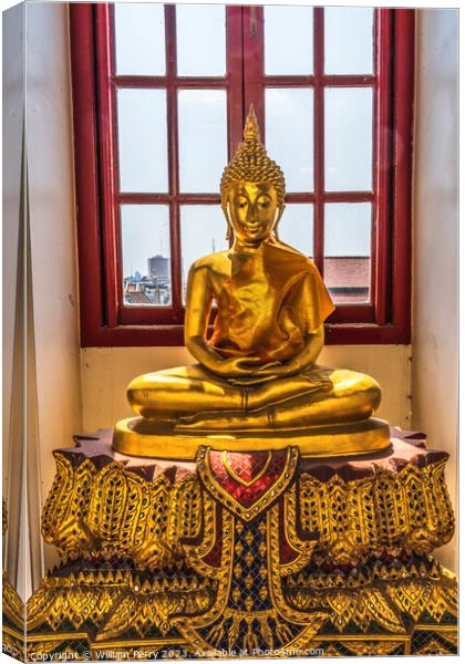 Golden Buddha Loha Prasat Hall Wat Ratchanaddaram Worawihan Bang Canvas Print by William Perry