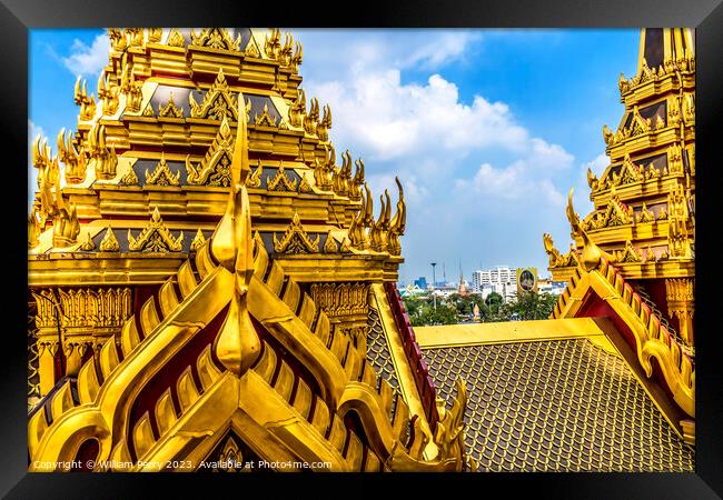 Spires Cityscape Loha Prasat Hall Wat Ratchanaddaram Worawihan B Framed Print by William Perry