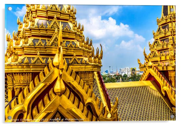 Spires Cityscape Loha Prasat Hall Wat Ratchanaddaram Worawihan B Acrylic by William Perry