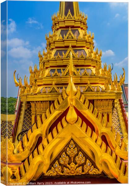 Spire Close Loha Prasat Hall Wat Ratchanaddaram Worawihan Bangko Canvas Print by William Perry