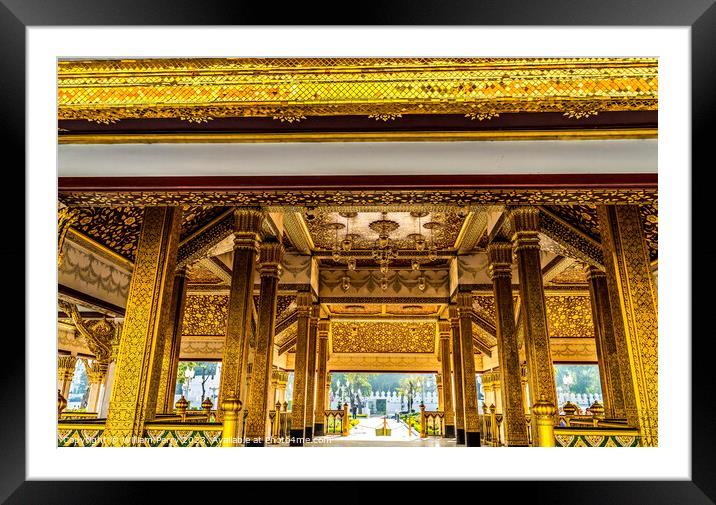 Golden Pavilion Wat Ratchanaddaram Worawihan Bangkok Thailand Framed Mounted Print by William Perry
