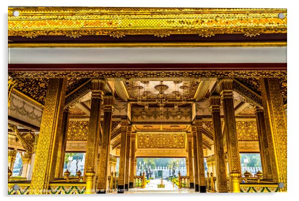 Golden Pavilion Wat Ratchanaddaram Worawihan Bangkok Thailand Acrylic by William Perry