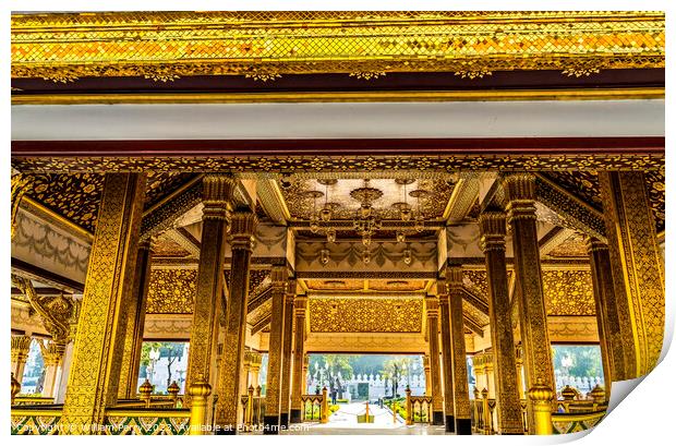Golden Pavilion Wat Ratchanaddaram Worawihan Bangkok Thailand Print by William Perry