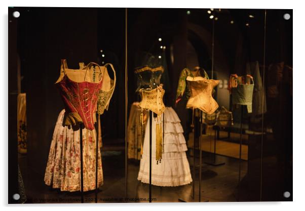 Old fashion corsets and skirts  Acrylic by Veronika Druzhnieva